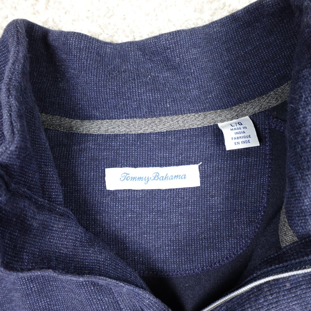 Tommy Bahama Mens Large Blue Waffle Knit Quarter Zip Pullover Sweater Marlin - Picture 3 of 6